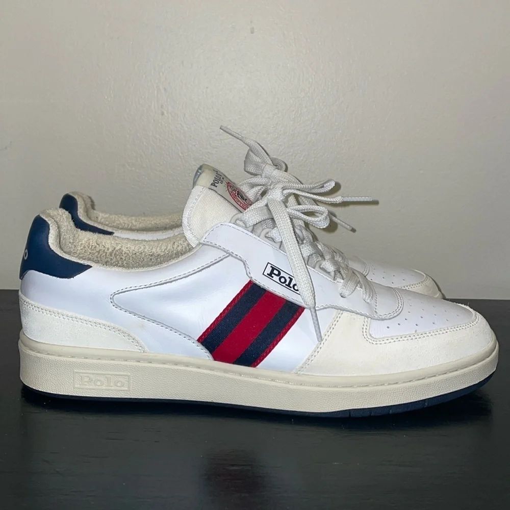 Polo Ralph Lauren Men's White Court‎ Suede & Leather Sneakers Shoes Size 10.5